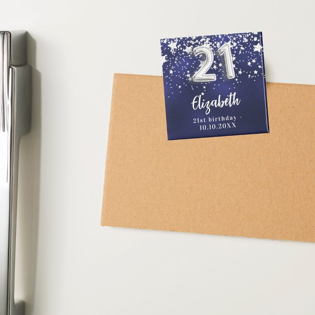 Imã aniversário de 21 anos marinho estrelas prateadas  (Criador carregado)