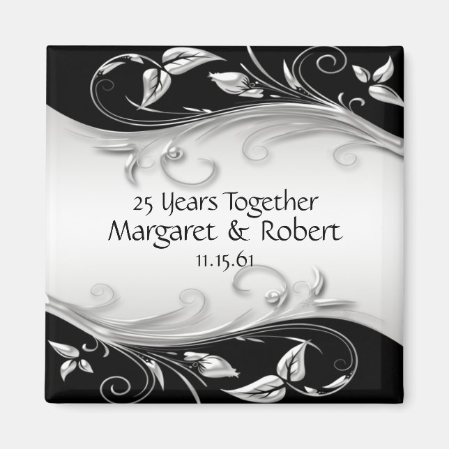 Imã Aniversário de 25 anos Prata e Preto (Frente)
