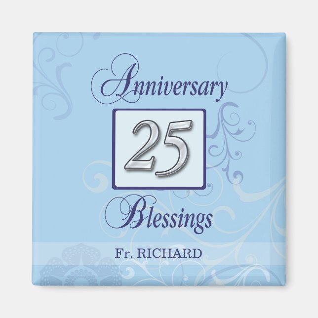 Imã Aniversário de 25 em Azul e Prata (Frente)