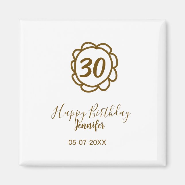 Imã aniversário de 30 anos adiciona nome data ano ouro (Frente)