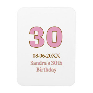 Ímã aniversário de 30 anos nome data simples mi rosa n