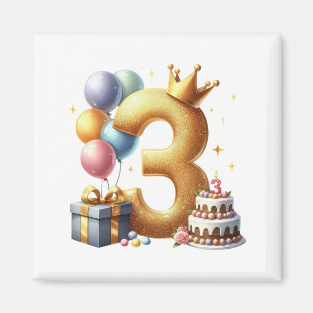 Imã Aniversário de 3 anos dourado (Frente)