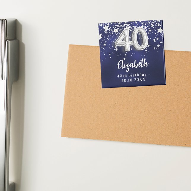 Imã aniversário de 40 anos marinho estrelas prateadas  (Criador carregado)
