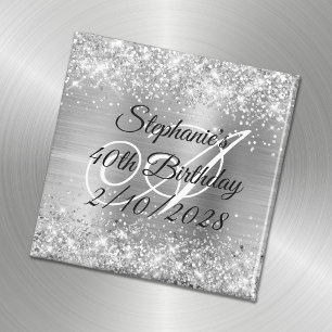 Imã Aniversário de 40 anos Monogramado com Brilho e Fo