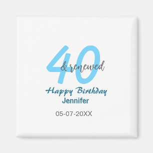 Imã aniversário de 40 anos renovado nome data azul núm