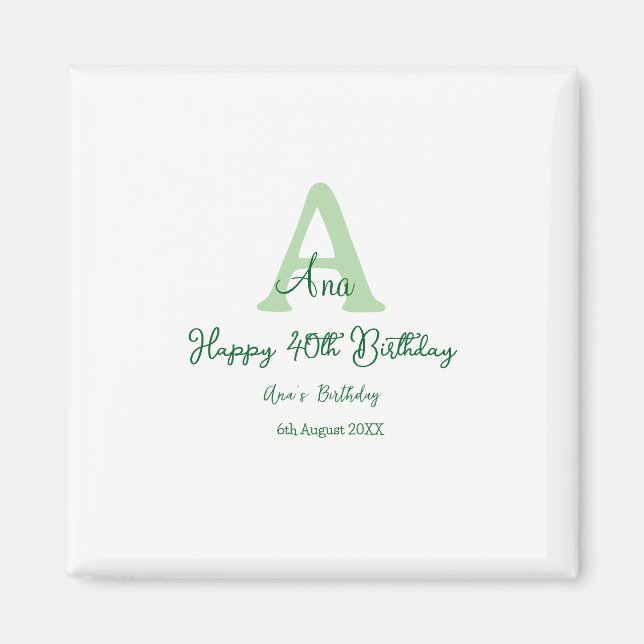 Imã Aniversário de 40 anos verde feliz adicionar nome  (Frente)