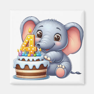 Imã Aniversário de 4 anos do Elefante Fofo