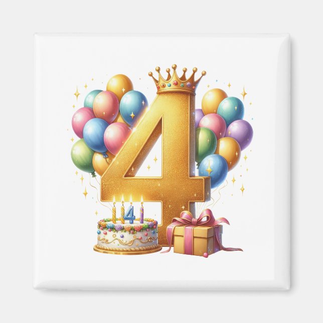 Imã Aniversário de 4 anos dourado (Frente)