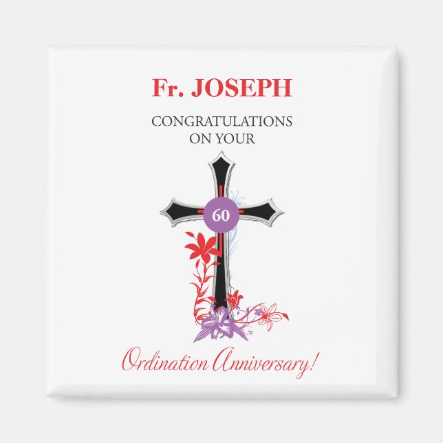 Imã Aniversário de 60ª Ordenação Sacerdotal Cruz Preta (Frente)