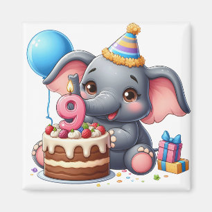 Imã Aniversário de 9 anos do Elefante Fofo