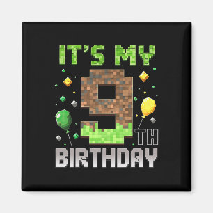 Imã Aniversário de 9 anos do garoto gamer Pixel Jogo d