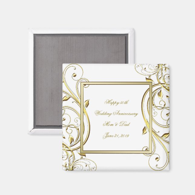 Imã Aniversário de Casamento 50º e Dourado Branco (Front/Back)