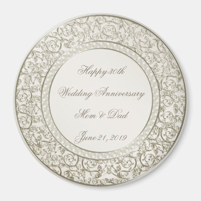 Imã Aniversário de Casamento de 30 de Pérolas (Frente)