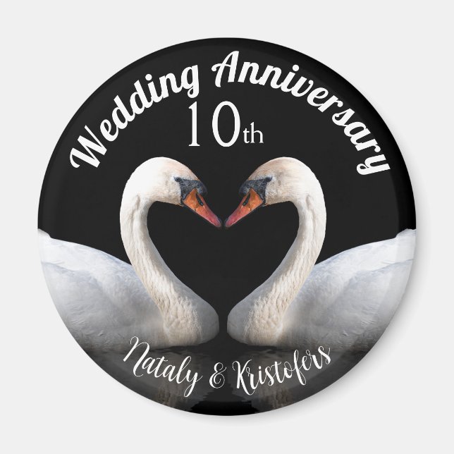 Imã Aniversário de casamento dois cisnes Black (Frente)