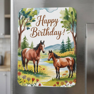 Ímã Aniversário de Cavalo Personalizado em Aquarela Fo