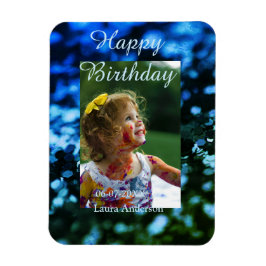 Ímã Aniversário de criança de fotos azul verde-brilhan