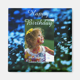 Imã Aniversário de criança de fotos azul verde-brilhan