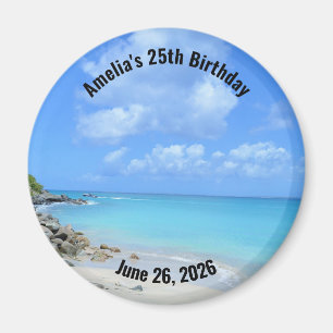 Imã Aniversário de Praia Tropical Turquesa Linda