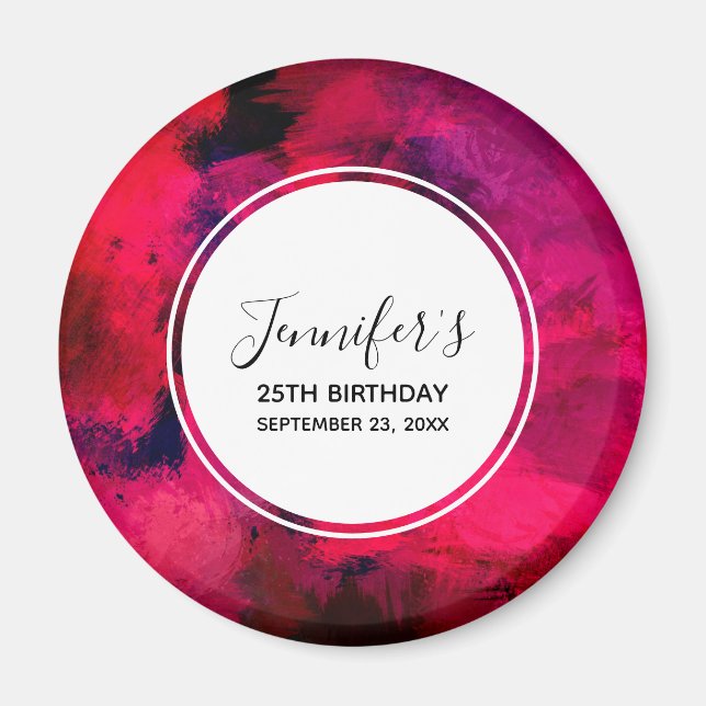 Imã Aniversário do Abstrato moderno vermelho escuro e  (Frente)