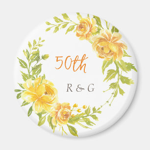 Imã Aniversário do Casamento Amarelo Elegante 50º Mono