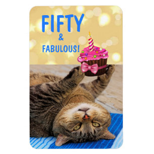 Ímã Aniversário do gatinho e do cupcake Fiftieth