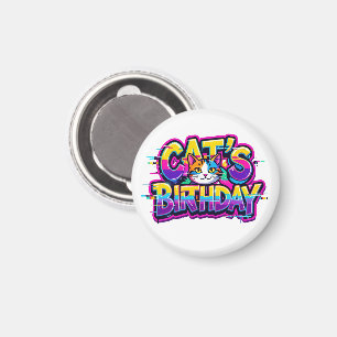 Imã Aniversário do Gato Efeito Glitch Arco-Íris