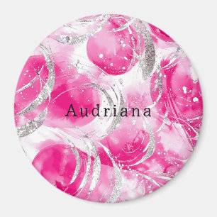 Imã Aniversário dos Círculos Glam Prateados Rosa