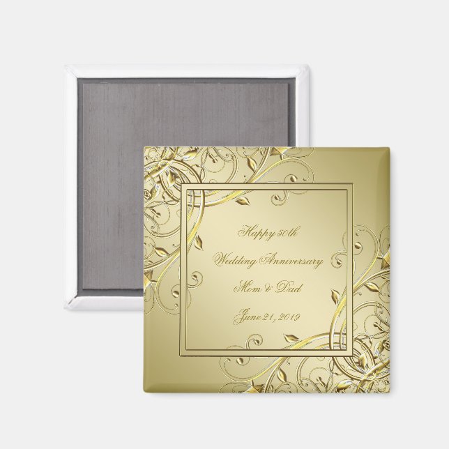 Imã Aniversário Dourado 50º Casamento (Front/Back)