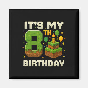 Imã Aniversário É o meu 8º Aniversário Gamer Pixel Boy