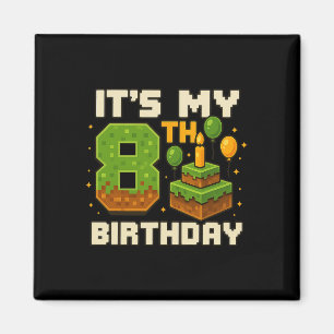 Imã Aniversário É o meu 8º Aniversário Gamer Pixel Boy