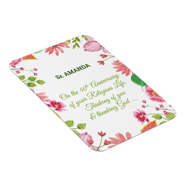 Ímã Aniversário Religioso de 40 Anos Aquarela Flores (Lado Direito)