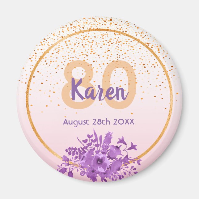 Imã Aniversário, rosa ouro floral, salvar a data (Frente)