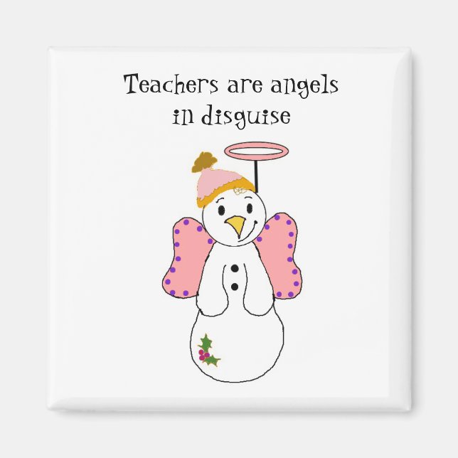Imã Anjo Boneco de Neve com Professor Dizendo (Frente)