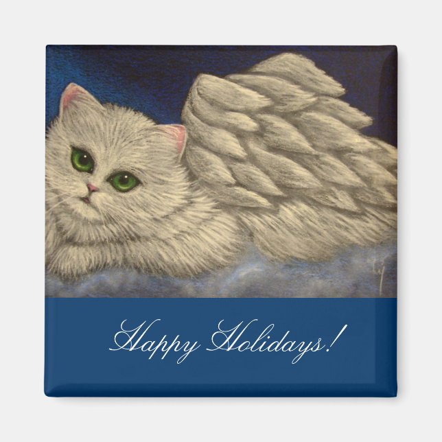 Imã ANJO BRANCO, ANGEL CAT HOLIDAY Magnet (Frente)