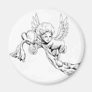 Imã Anjo branco e preto com coração