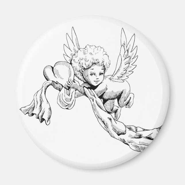 Imã Anjo branco e preto com coração (Frente)