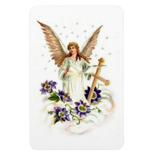 Ímã Anjo Com Cruz E Flores De Clematite 
