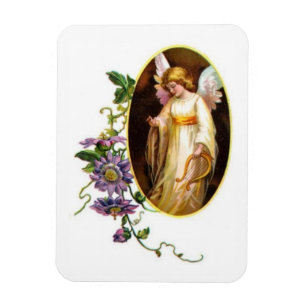 Ímã Anjo Com Harpa E Flores De Clematite