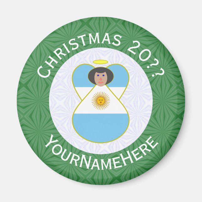 Imã Anjo de Natal da Bandeira Argentina Personalizado (Frente)