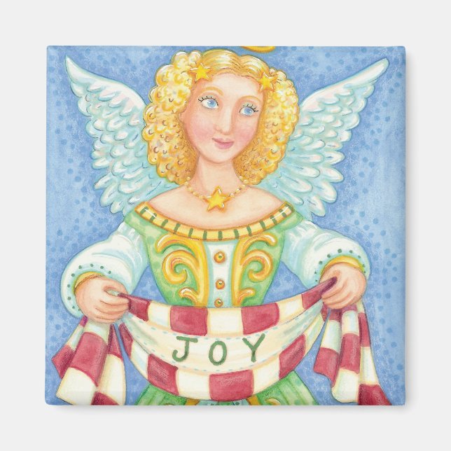 Imã Anjo de Natal de desenho animado fofo com auréola  (Frente)