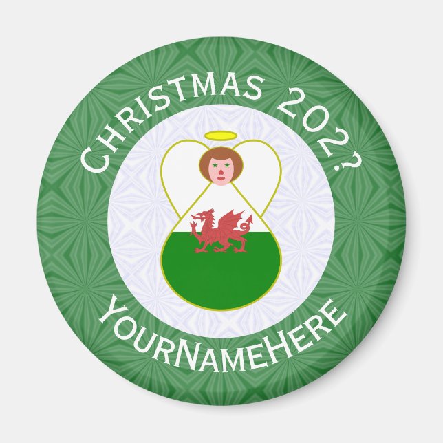 Imã Anjo de Natal Galês Bandeira Personalizada  (Frente)