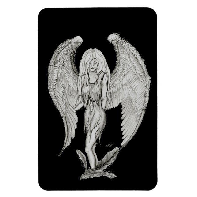 Ímã Anjo - Design preto e branco (Vertical)