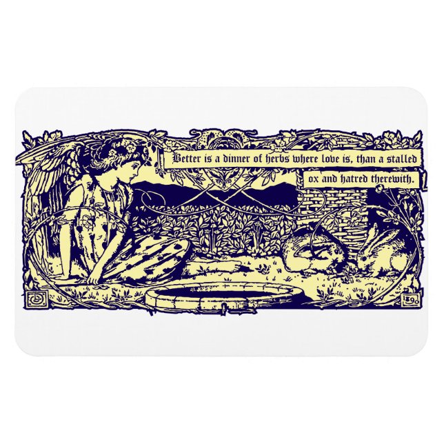 Ímã Anjo e Coelhos no Jardim Flor com Faixa de Motto (Horizontal)