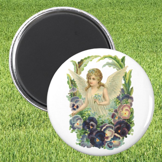 Imã Anjo Páscoa vitoriano com Flores Pansy Roxas (Criador carregado)