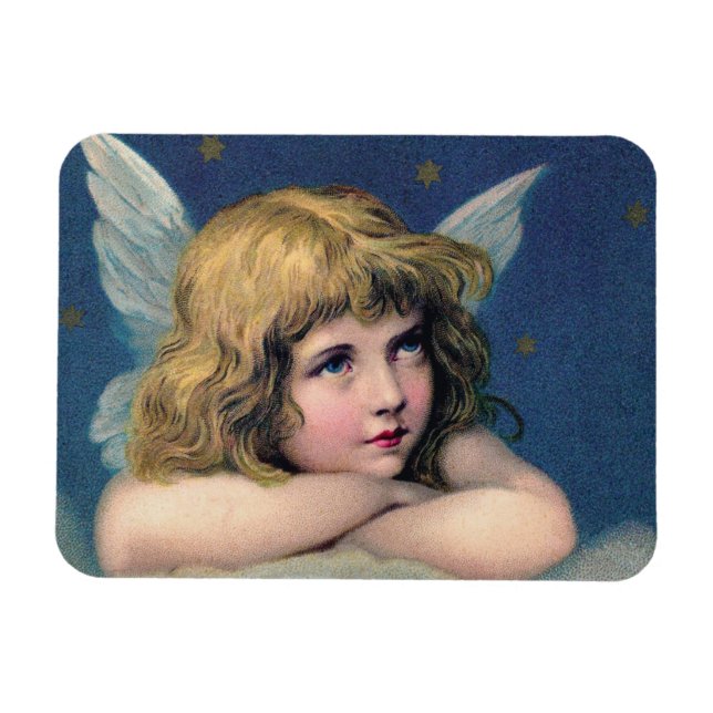 Ímã Anjo pesado sonhando em uma nuvem no céu (Horizontal)