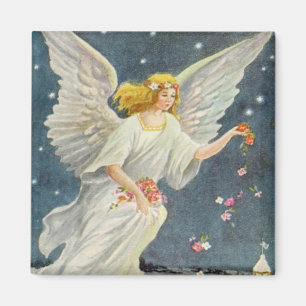 Imã Anjo Vitoriano do Natal Antigo com Estrelas Rosas