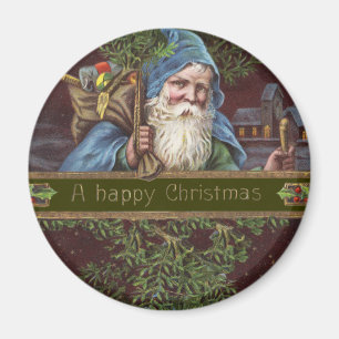Imã Anjos de Papai Noel Vitorianos Azul Natal Arte Ant