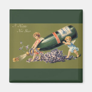 Imã Anjos do vintage com Champagne; Um feliz ano novo