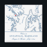 Imã Annapolis Maryland Mapa Destino Destino Favor Casa<br><div class="desc">Encomendamento rápido e fácil! Estes ímãs do mapa Annapolis MD fazem favores de casamento da Virgínia do excelente para incluir nas bolsas de boas-vindas do seu destino em Maryland. Mova o coração clicando em "Editar usando a ferramenta design" em "Personalizar". Apresentando um mapa de Annapolis e Kent Island trabalho de...</div>