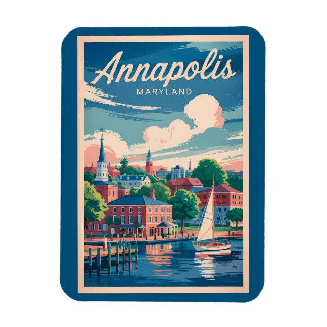 Ímã Annapolis Maryland Skyline Viagem Art Vintage (Vertical)